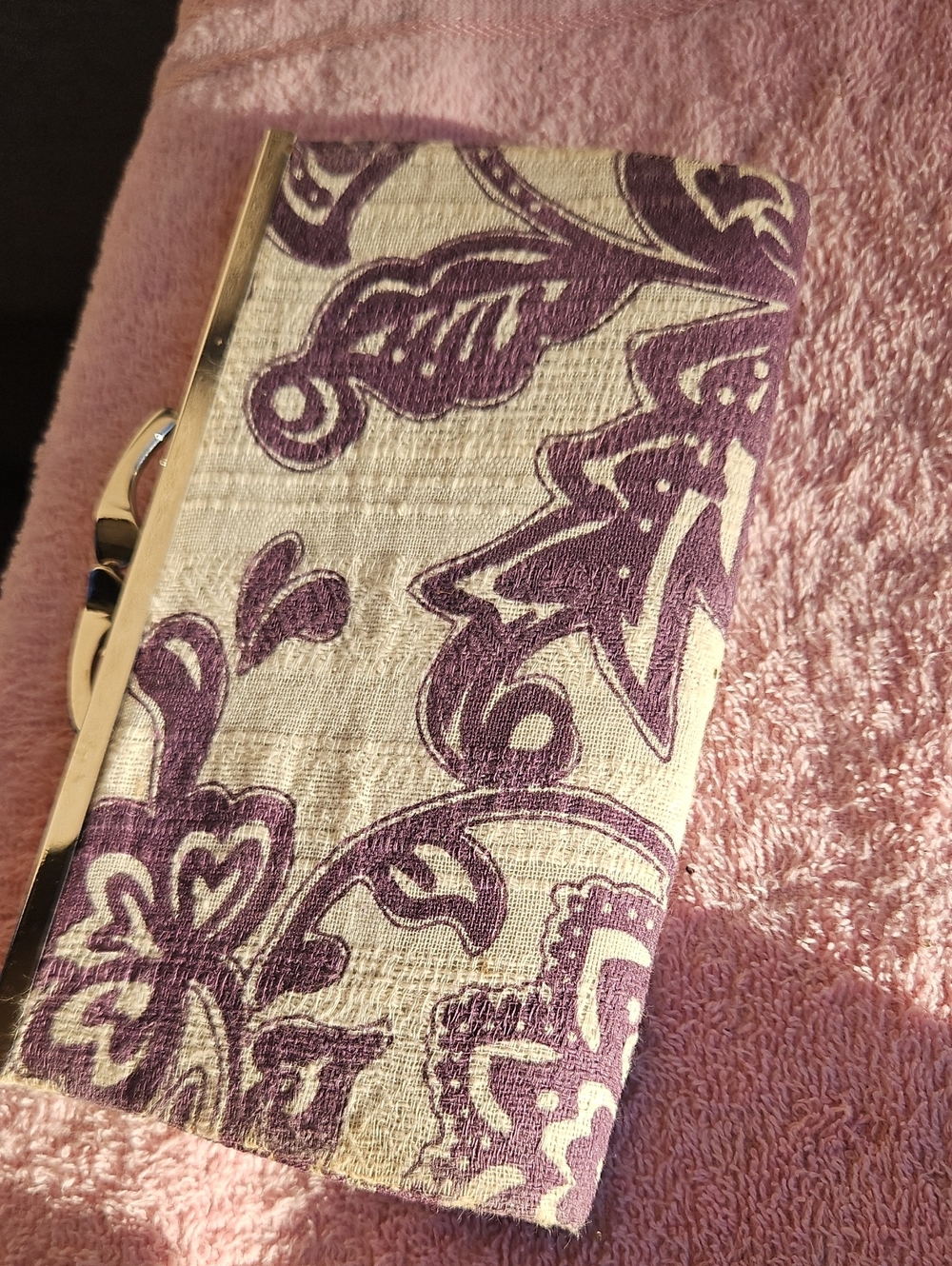 Purple and Cream Patterned Clutch Wristlet